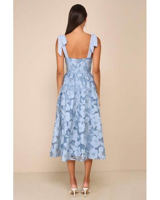 Lulus Blue Proof Of Perfection Floral Tiered Tie-Strap Midi Dress