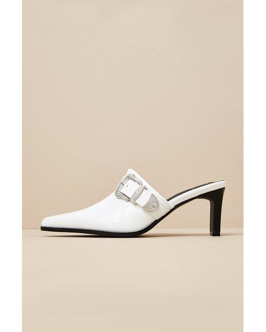 Lulus Natural Isabetta Pointed-Toe Buckle Mules