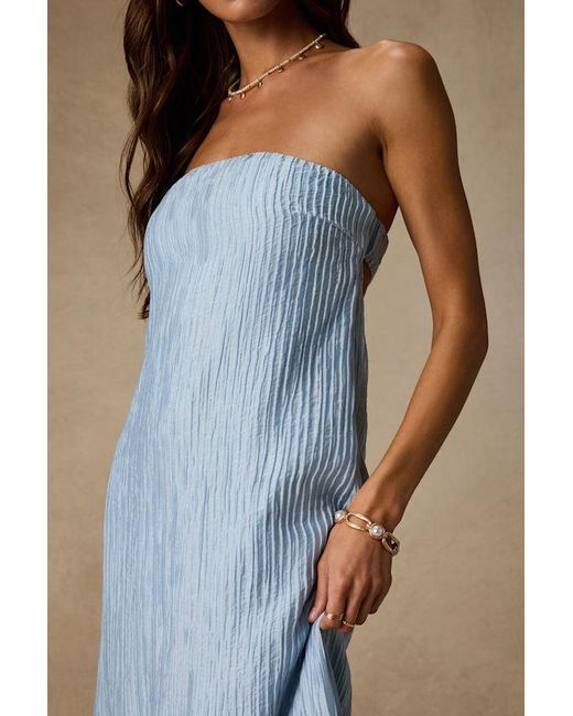 Lulus Blue Radiant Season Plisse Cutout Strapless Maxi Dress