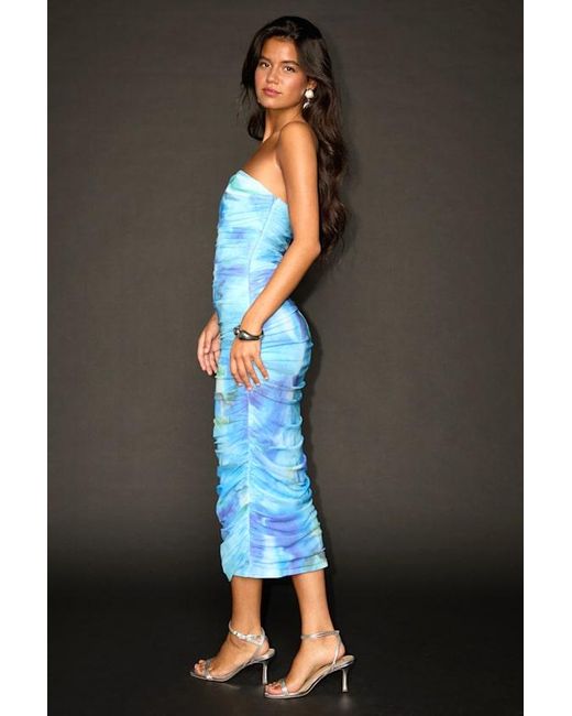 Lulus Black Vania Abstract Mesh Ruched Strapless Midi Dress