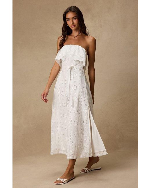 Lulus Natural Jessamine Eyelet Embroidered Strapless Midi Dress