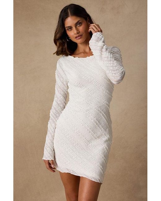 Lulus Pink Amy Cream Textured Long Sleeve Asymmetrical Mini Dress