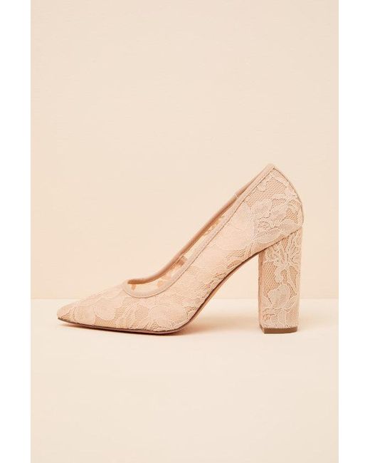 Lulus Natural Lolita Light Nude Lace Pointed-Toe Pumps