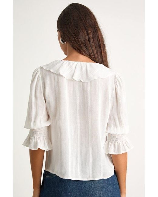 Lulus White Hermione Ruffled Button-Front Top