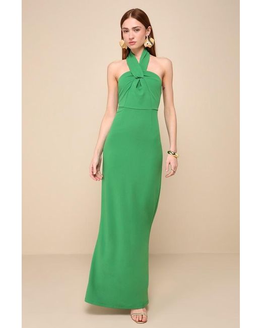Lulus Green Mesmerizing Perfection Halter Neck Backless Maxi Dress