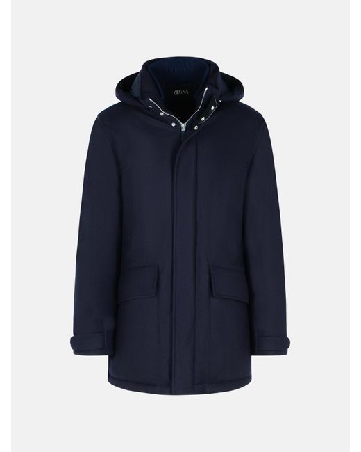 Zegna Blue Wool Parka for men
