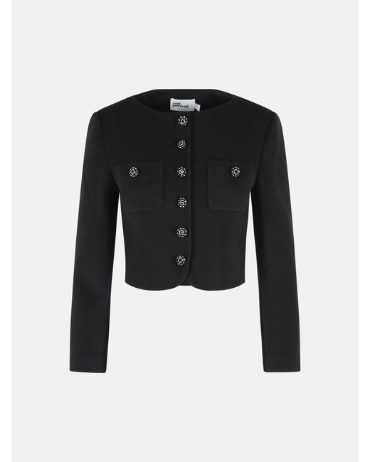 Self-Portrait Black Wool Blend Padded Jacket