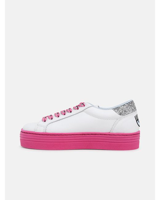Chiara Ferragni Leather Sneaker Logomania Bianca/rosa in White | Lyst