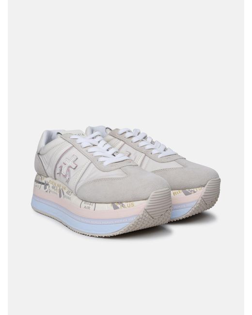 Premiata White 'beth' Sneakers In Leather And Fabric