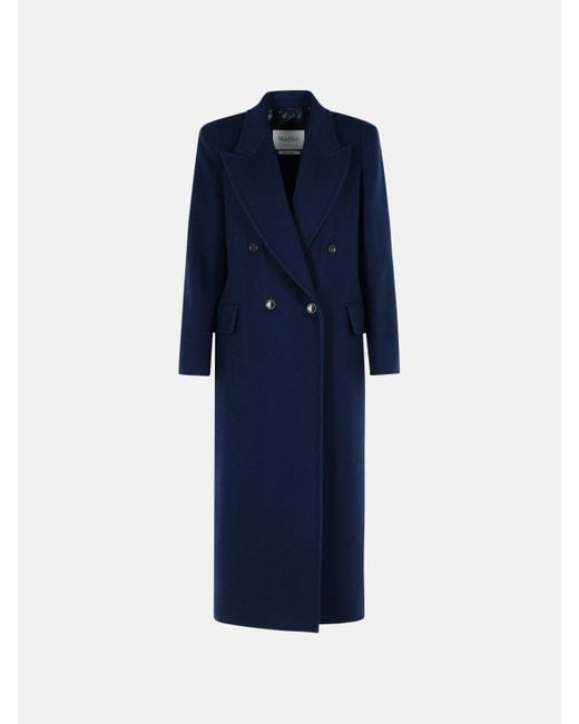 Max Mara Blue 'Albania' Virgin Wool Blend Coat