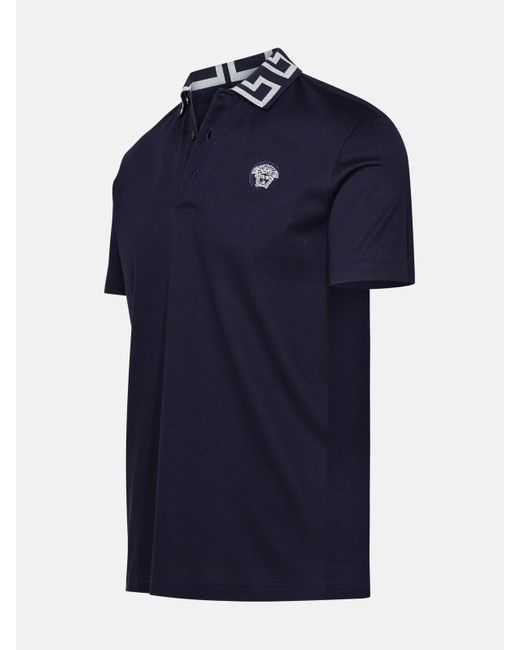 Versace Polo Shirt In Blue Cotton for men