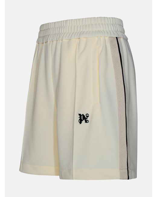Palm Angels White Track Bermuda Shorts In Ivory Polyester for men