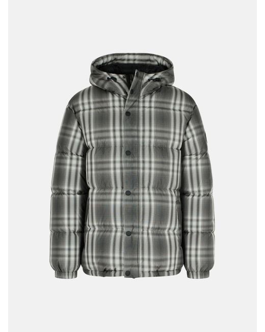 Burberry Gray Gradient 'Check' Hooded Polyester Down Jacket for men
