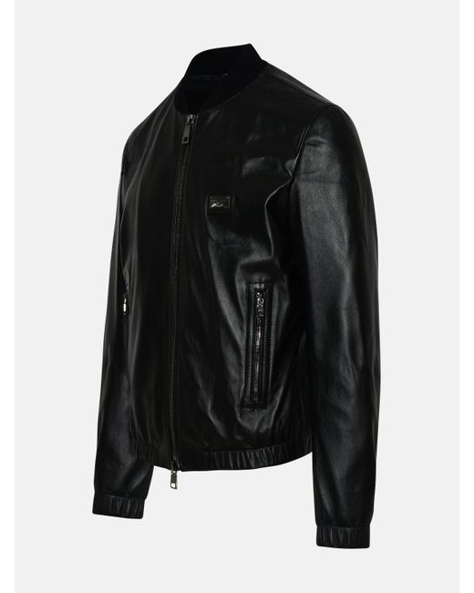 Dolce & Gabbana Black Leather Bomber Jacket for men