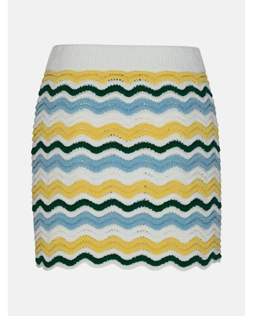 Casablancabrand Yellow 'boucle Wave' Skirt In Multicolour Cotton Blend