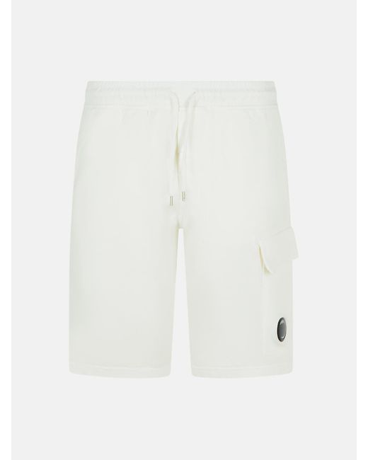 C P Company White Cotton Bermuda Shorts for men