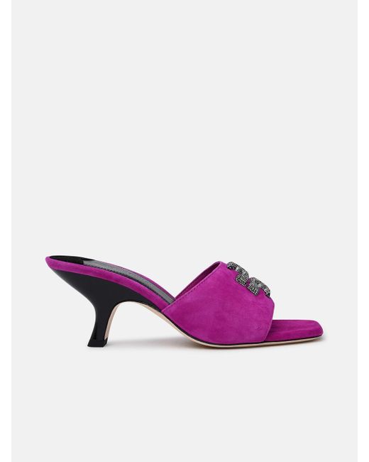 Tory Burch Fuchsia Suede Eleanor Mule Sandals in Purple | Lyst