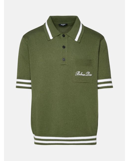 Balmain Polo Shirt In Cotton Blend in Green for Men | Lyst