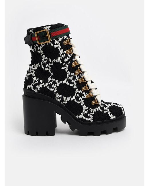 Gucci Black GG Tweed Ankle Boots