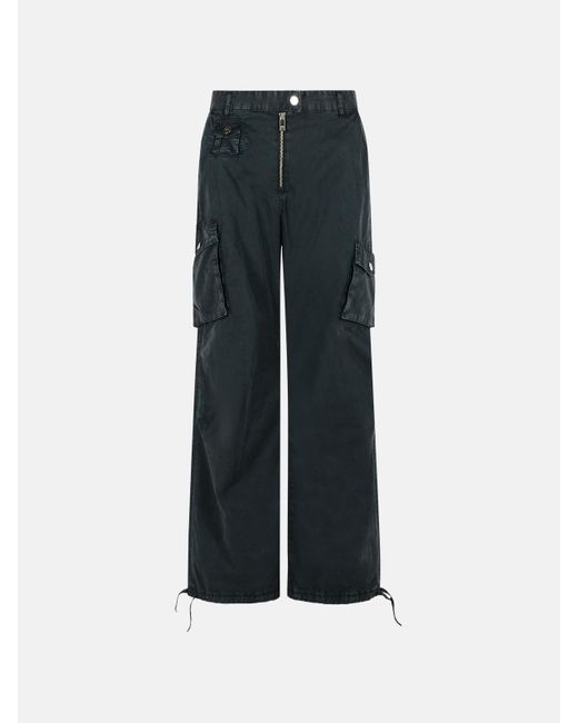 Ganni Blue 'cargo' Black Washed Cotton Twill Pants