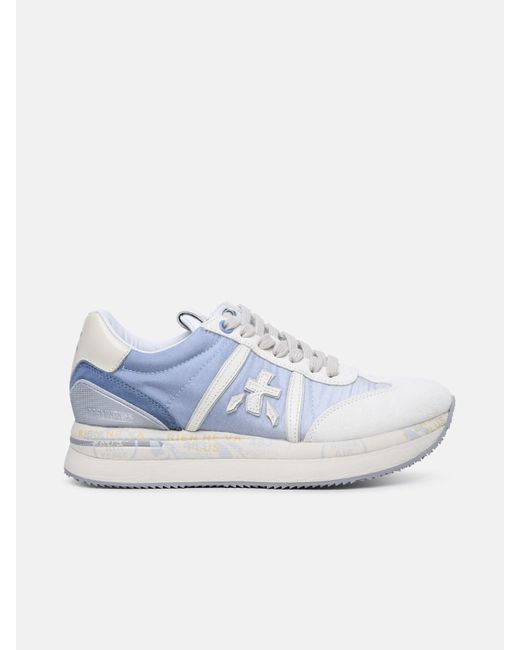Premiata Blue 'conny' Sneakers In Leather And Nylon