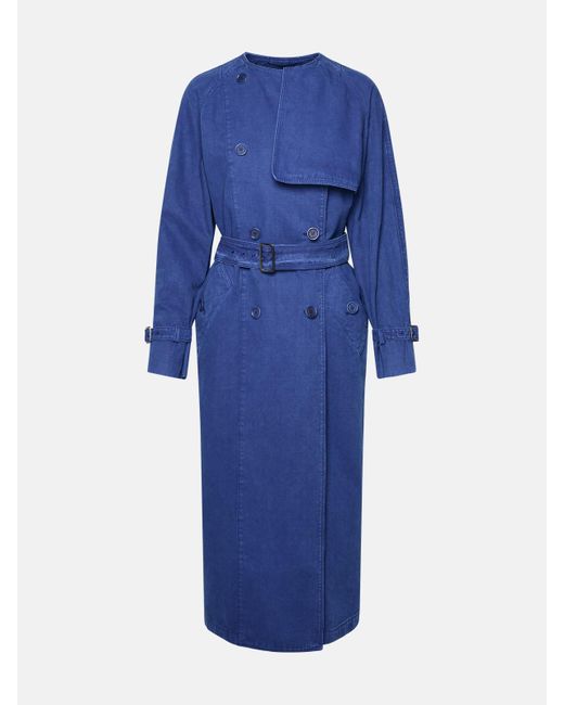 Max Mara Blue 'calao' Cotton Trench Coat