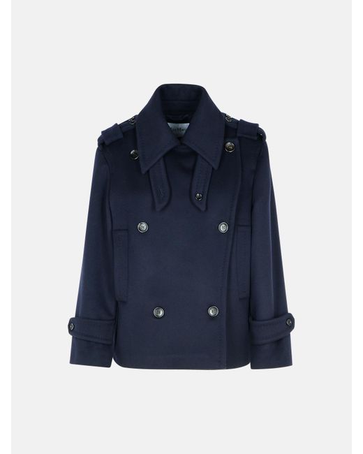 Max Mara Blue 'Laveno' Wool Blend Coat