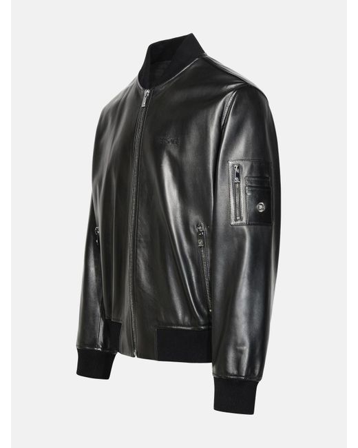 Versace Black Leather Bomber Jacket for men