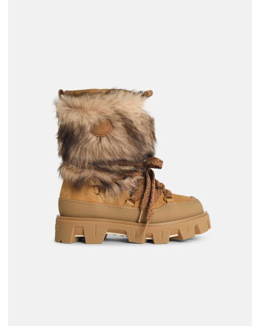 Moncler Women's Natural 'Peak Aprã¨S' Suede Boots And Camel Shearling