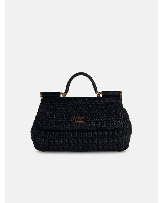 Dolce & Gabbana Black Small 'Sicily' Raffia Blend Bag
