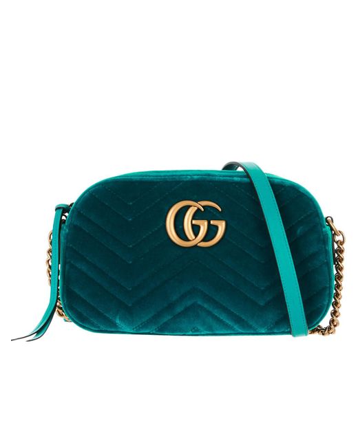 Gucci Turquoise Green Small Velvet GG Marmont Bag