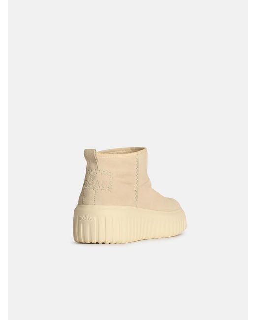 Hogan Natural 'H645' Cream Leather Ankle Boots
