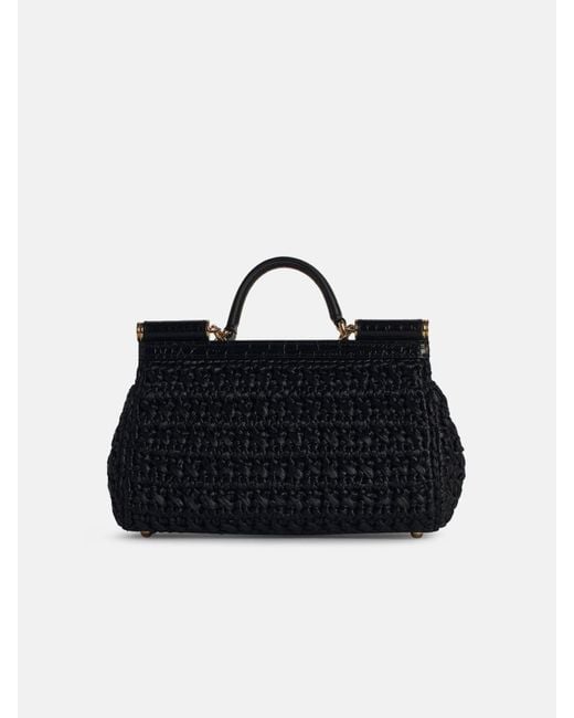 Dolce & Gabbana Black Small 'Sicily' Raffia Blend Bag