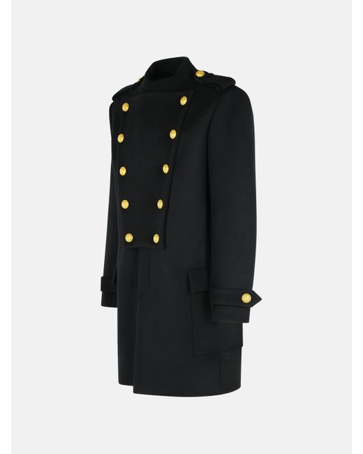 Balmain Black Wool And Cashmere Coat for men