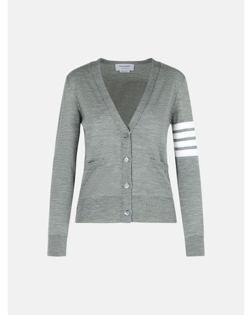 Thom Browne Gray '4-bar' Virgin Wool Cardigan