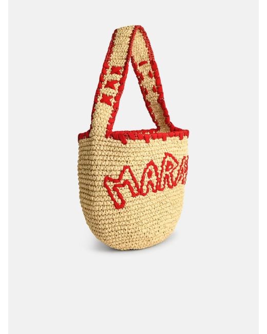 Marni Medium 'hobo Nassa' Bag In Red Natural Raffia