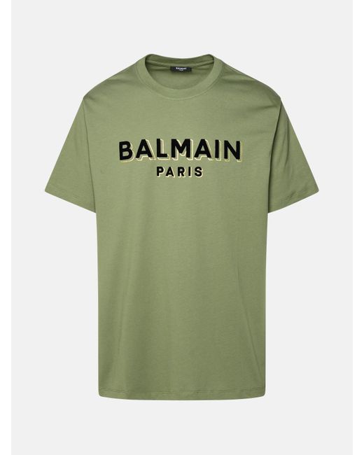 Balmain Green Cotton T-shirt for men