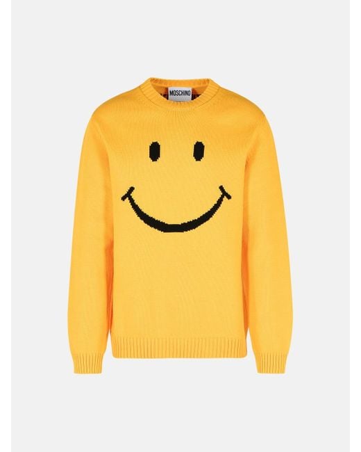 Moschino Yellow 'Smile' Cotton Blend Sweater for men