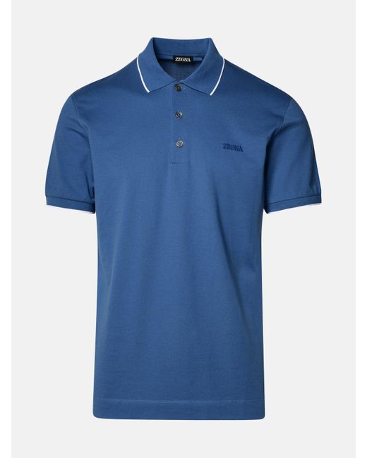 Zegna Blue Polo Shirt In Cotton for men