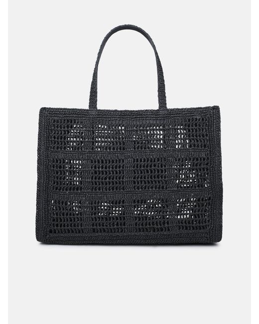 Tory Burch Black 'ella' Large Shopping Bag In Raffia