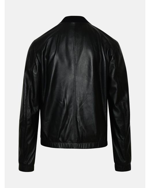 Dolce & Gabbana Black Leather Bomber Jacket for men