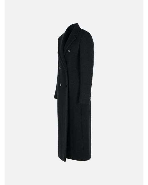 Sportmax Black Double-Breasted 'Comune' Virgin Wool Coat