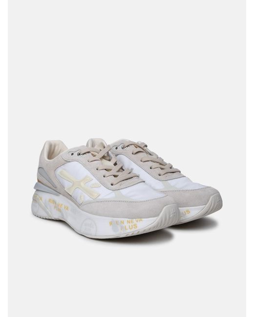 Premiata White 'moerun' Sneakers In Leather And Fabric for men