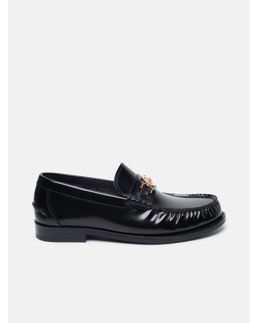 Versace Black Leather Loafers for men