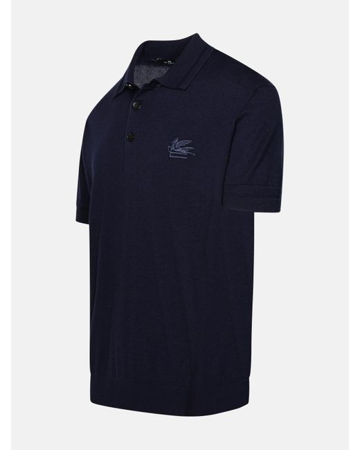 Etro Blue Cotton Blend Polo Shirt for men