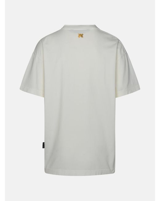 Palm Angels White 'burning Monogram' Cotton T-shirt for men