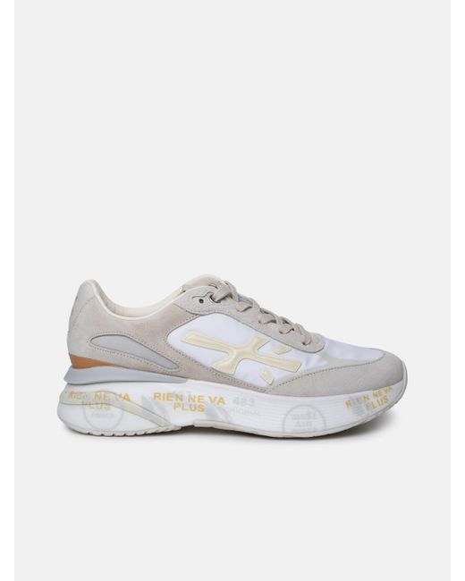 Premiata White 'moerun' Sneakers In Leather And Fabric for men