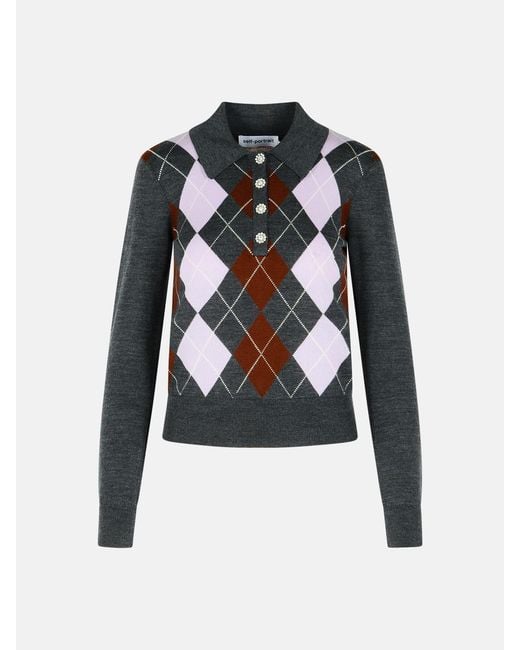 Self-Portrait Black 'Argyle' Wool Sweater