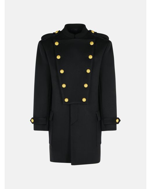 Balmain Black Wool And Cashmere Coat for men