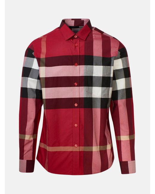 Burberry Red Check Stretch Cotton Poplin Shirt for men